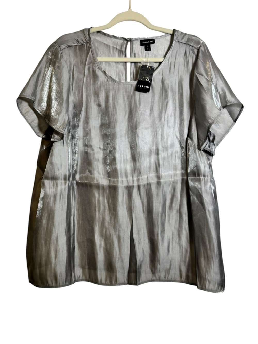 Torrid Silver Metallic Short Sleeve Formal Blouse sz L, 0
